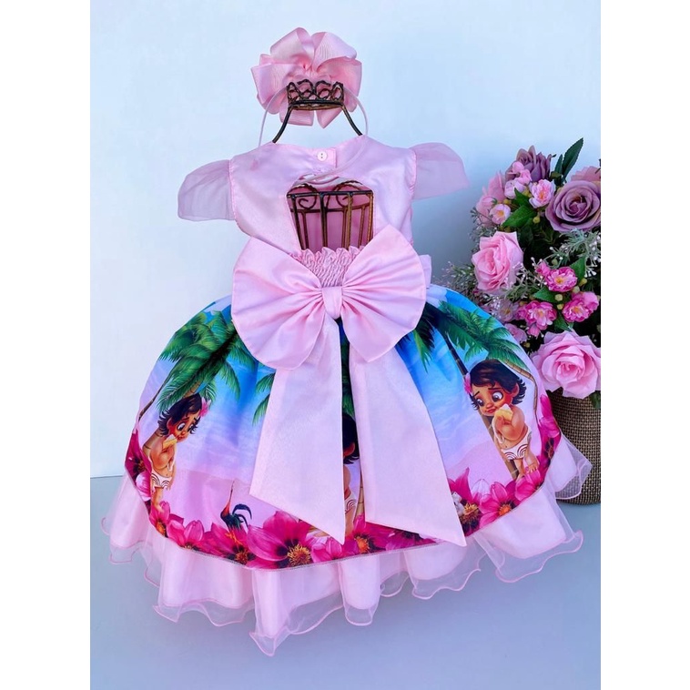 Vestido infantil Tematicos da Miss Moana Baby luxo