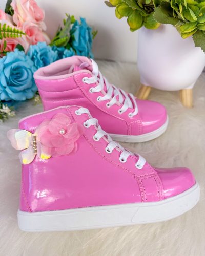 Tênis Bota D Milan Flores Rosa Chiclete