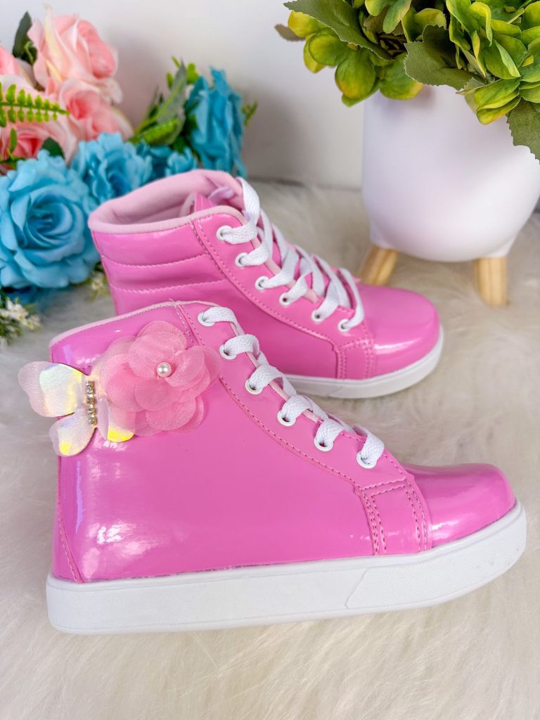 Tênis Bota D Milan Flores Rosa Chiclete