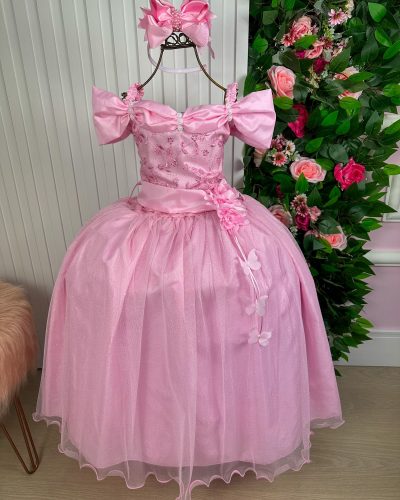Vestido Marie Longo Manga Princesa Rosa Bebe
