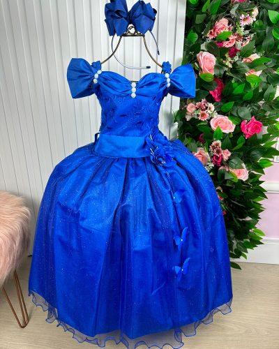 Vestido Marie Longo Manga Princesa Azul Royal
