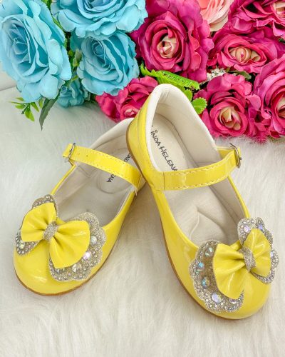 Sapatilha Flor Di MIla Baby Amarelo Lacinho Strass