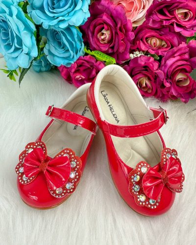 Sapatilha Flor Di MIla Baby Vermelho Lacinho Strass
