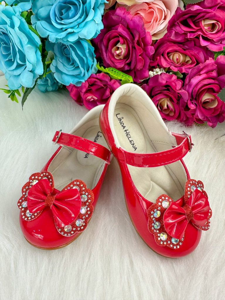 Sapatilha Flor Di MIla Baby Vermelho Lacinho Strass