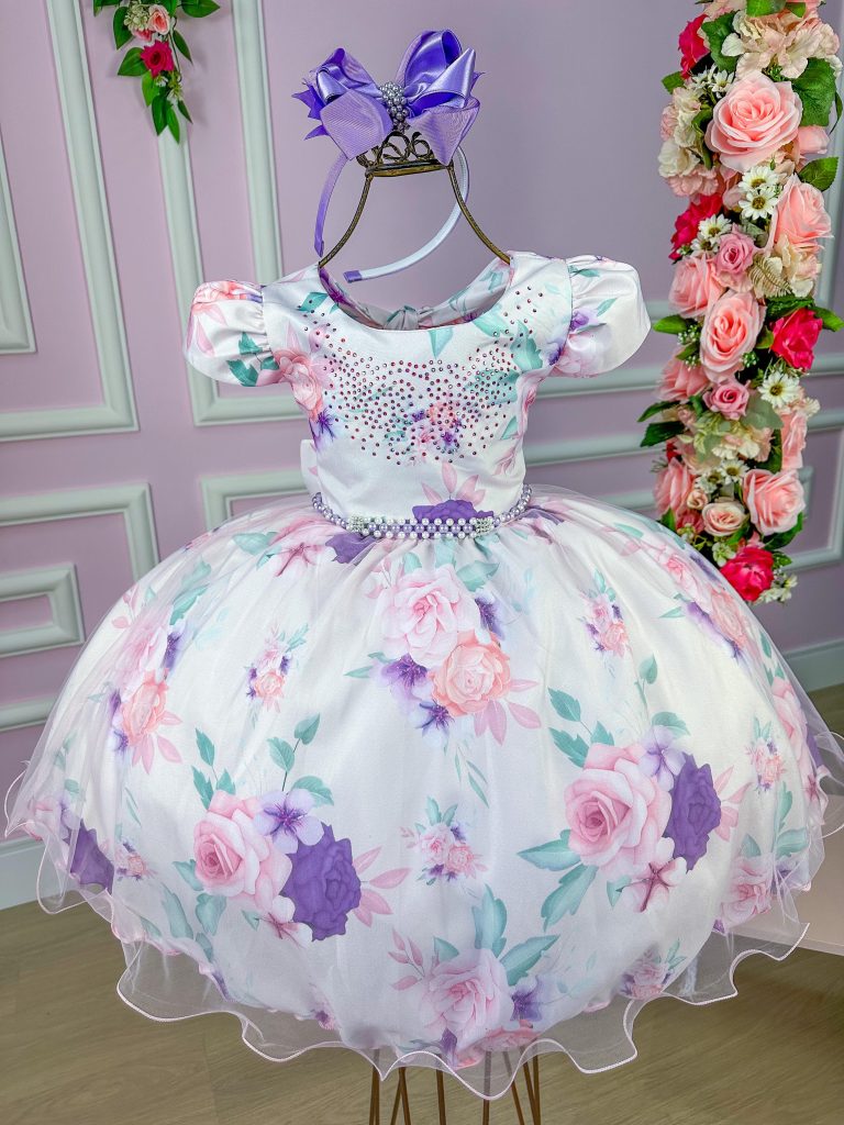 Vestido Bella Child Catarina Juvenil Off Flores Lilas