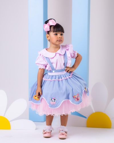Vestido Tematicos Kids Fazendinha Salopete Jeans