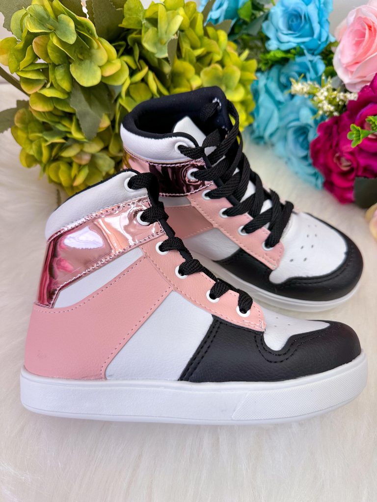 Tenis Bota D Milan Branco e Rosa Espelhado