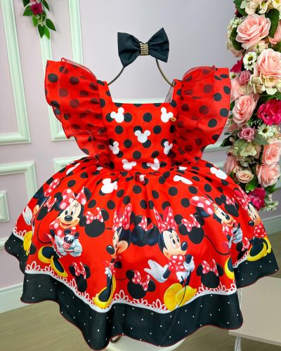 Vestido Temáticos Kids Minnie/Minie Vermelha