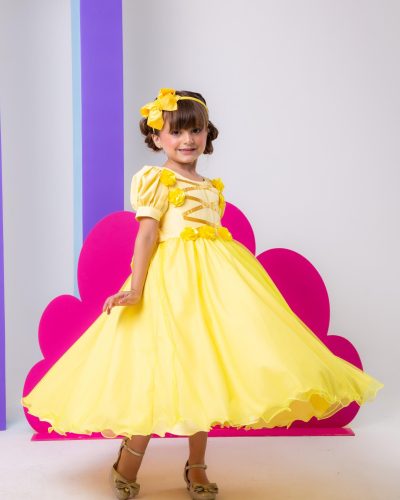 Vestido Bella Child/Fantasia Longa Princesa Amarelo