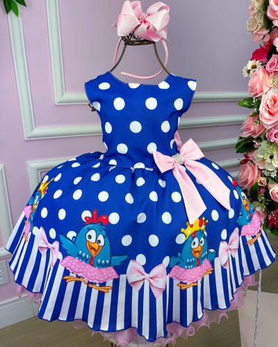 Vestido Tematicos Luxo Galinha Pintadinha Azul e Rosa