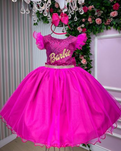 Vestido Princesa Belli Tematico Barbie Pink Glitter