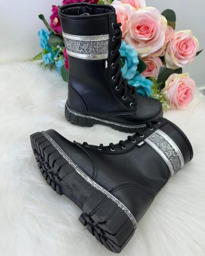 Bota/Coturno Nilqi Lara Cano Alto Preto Brilho