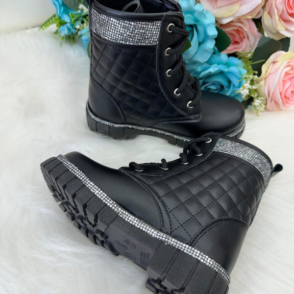 Bota/Coturno Nilqi Marilia Cano Baixo Preto Brilho