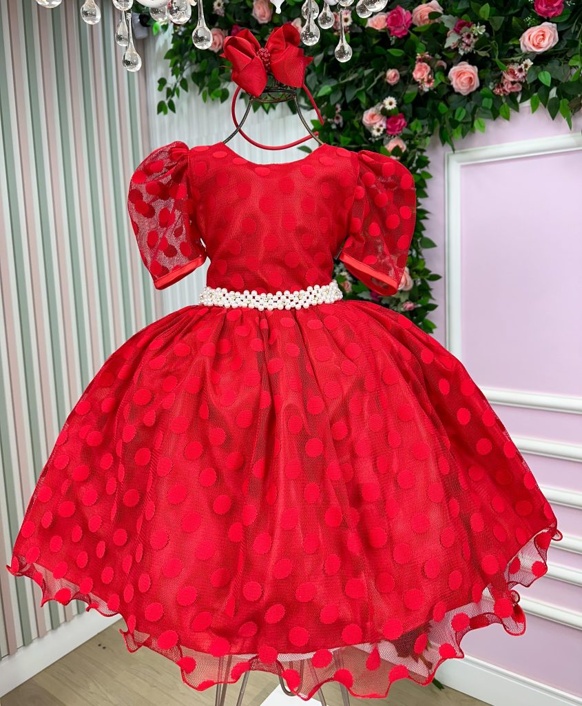 Vestido Marie Juvenil Poa Vermelho