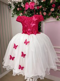 Vestido Juvenil - Midi Vila Lele Sabrina Pink e Off