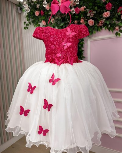 Vestido Juvenil - Midi Vila Lele Sabrina Pink e Off