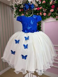 Vestido Juvenil - Midi Vila Lele Sabrina Azul Royal e Off