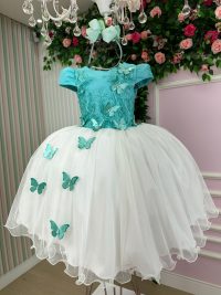 Vestido Juvenil - Midi Vila Lele Sabrina Verde Tiffany e Off