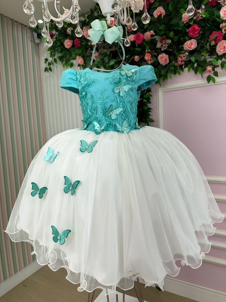 Vestido Juvenil – Midi Vila Lele Sabrina Verde Tiffany e Off