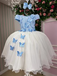 Vestido Juvenil - Midi Vila Lele Sabrina Azul Bebe e Off