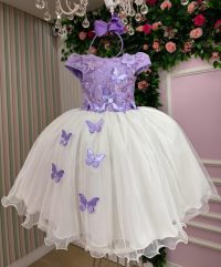 Vestido Juvenil - Midi Vila Lele Sabrina Lilas e Off
