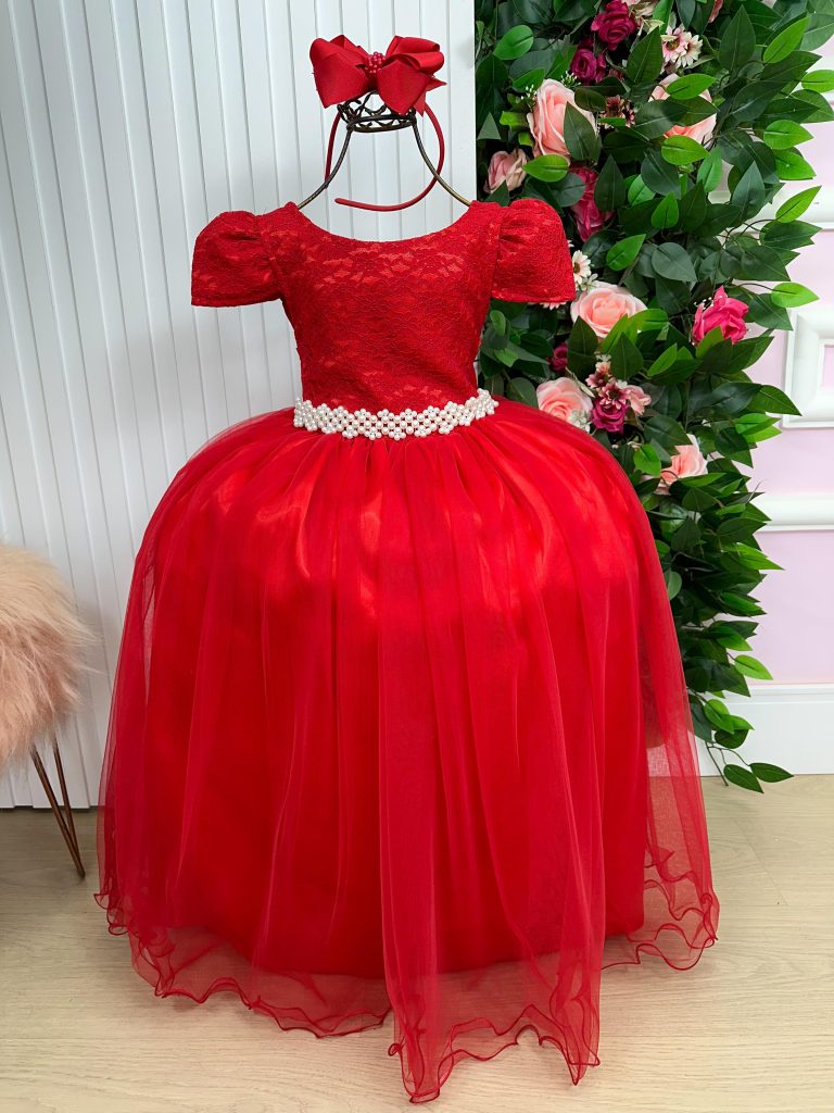 Vestido Enjoy Longo Laura Vermelho Peito Rendado