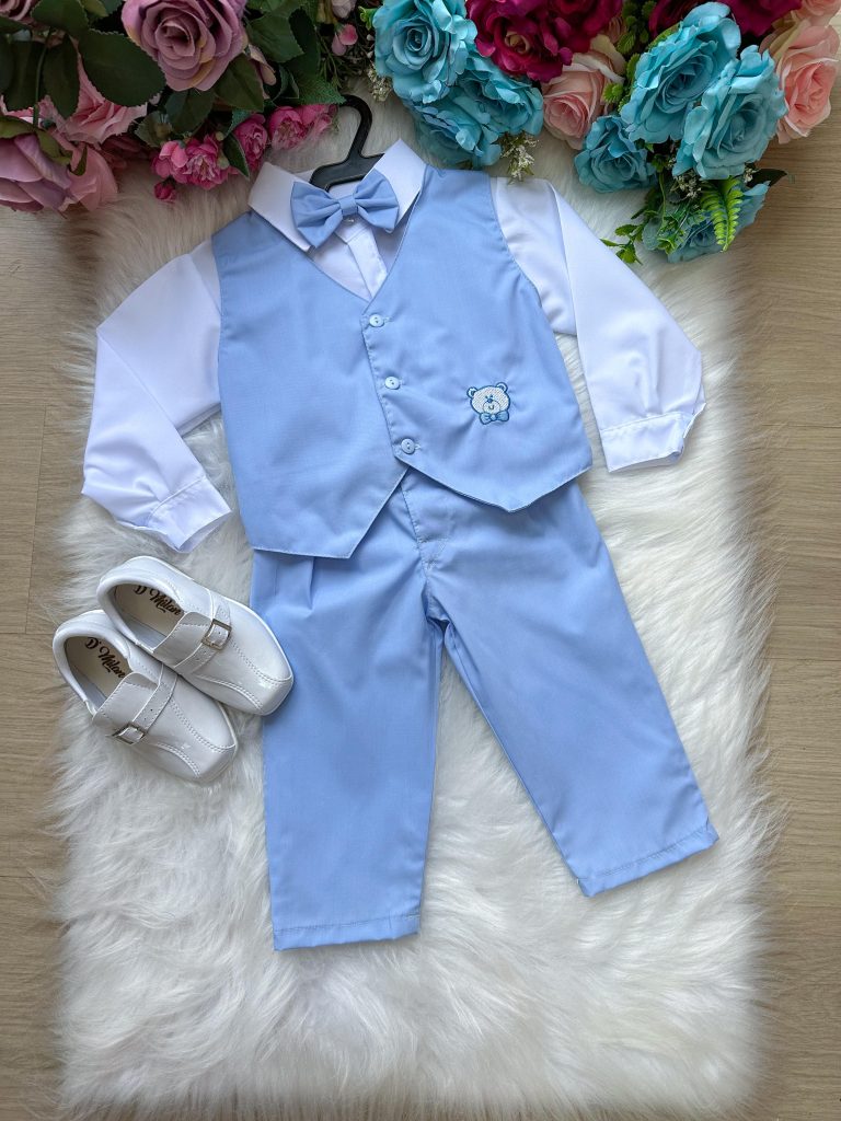 Conjunto Miss Cherry Bebe Colete Pietro Azul Bebe