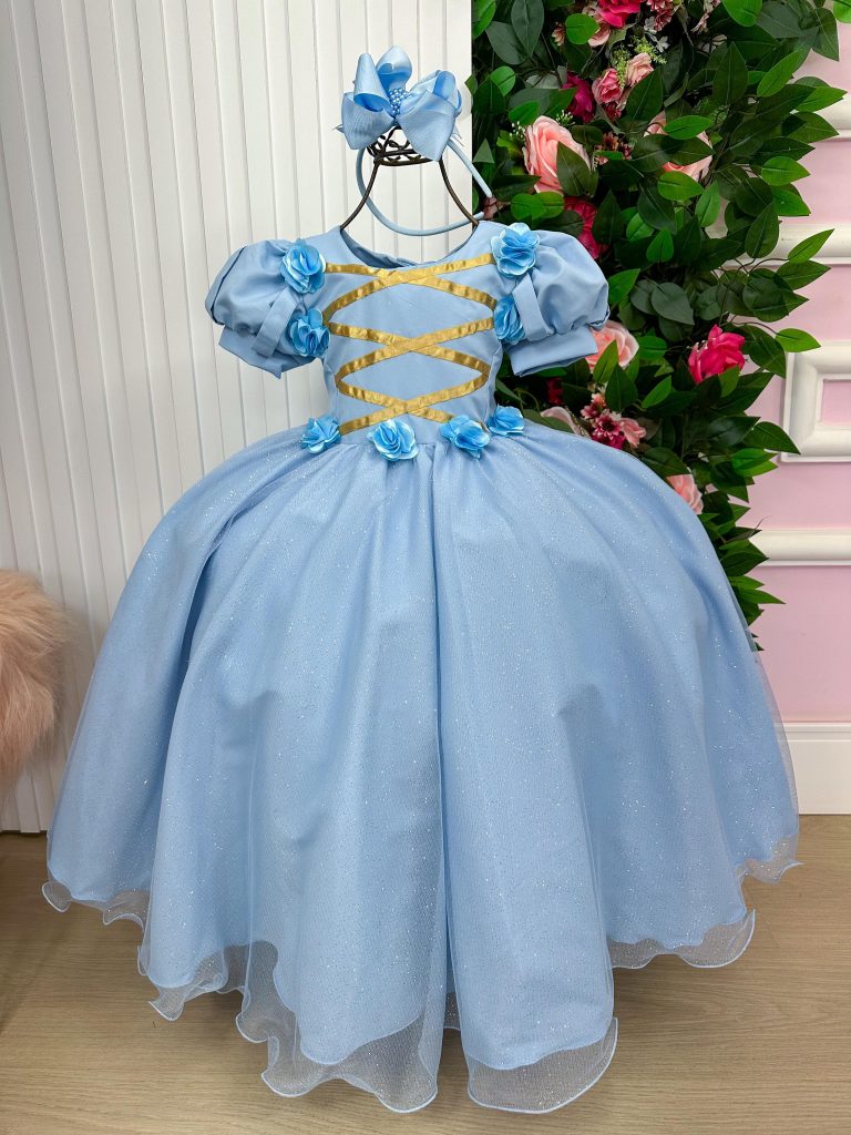 Vestido Bella Child/Fantasia Longa Princesa Azul