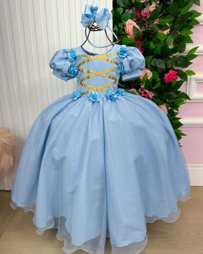 Vestido Bella Child/Fantasia Longa Princesa Azul