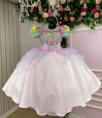 Vestido Mimadine Tematico Unicornio Safira Rosa Bebe
