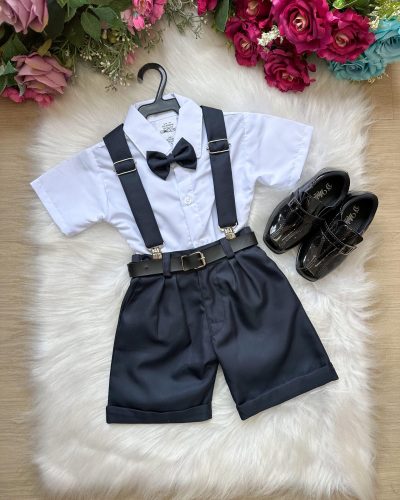 Conjunto Miss Cherry Meninos Social Shorts Ravi Azul Petroleo