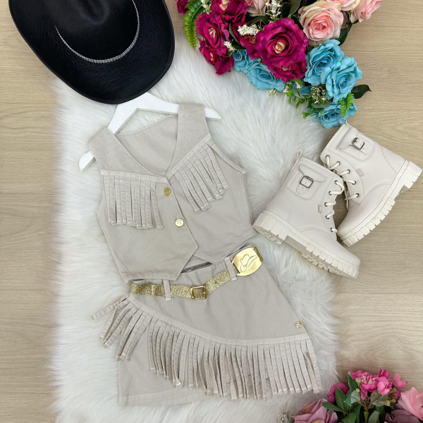 Conjunto Blogueirinha Boiadeira Maraisa Jeans Off