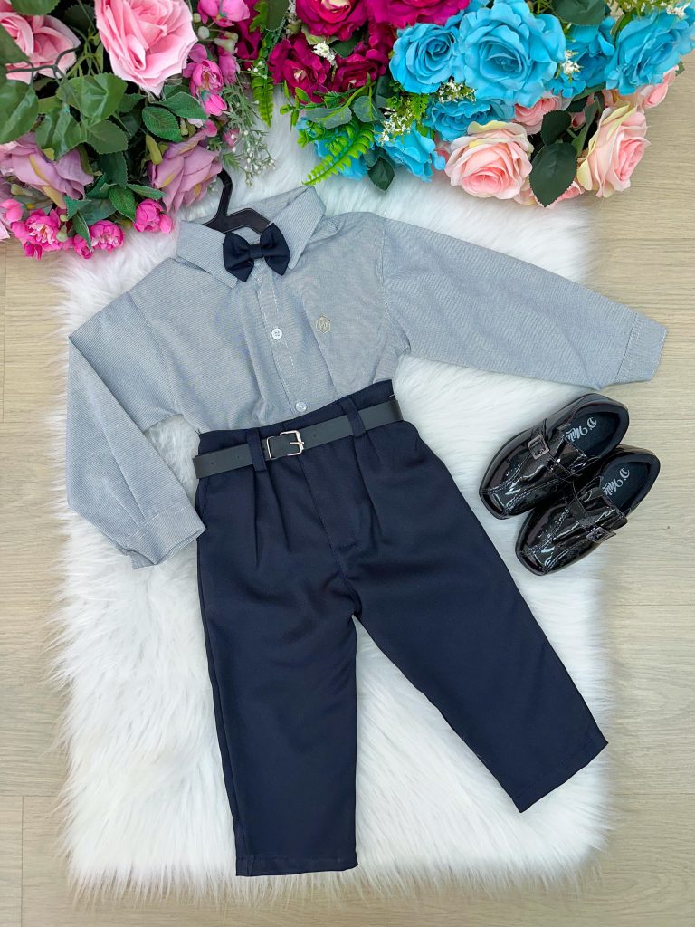 Conjunto Masculino Miss Cherry Social Mescla Cinza Linho Com Calça Preto Henrique