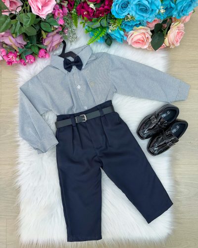 Conjunto Masculino Miss Cherry Social Mescla Cinza Linho Com Calça Preto Henrique