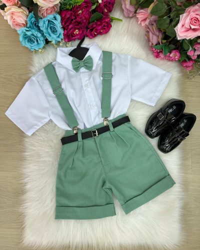 Conjunto Miss Cherry Gustavo Suspensorio Shorts Verde
