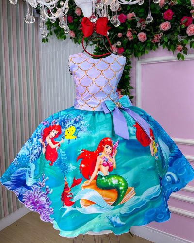 Vestido Infantil Temáticos Luxo Ariel – Sereia Modelo 2