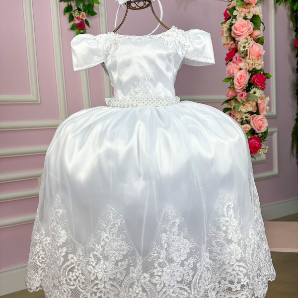 Vestido Enjoy Longo Dani Branco Rendado