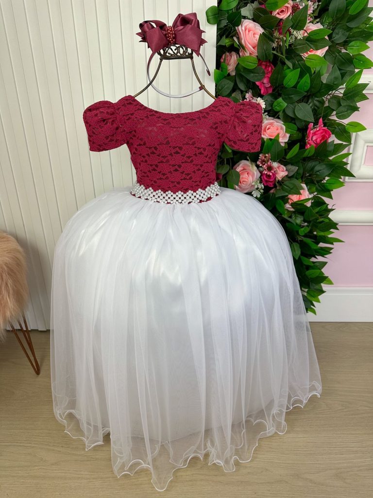 Vestido Enjoy Longo Mari Peito Marsala Saia Branca