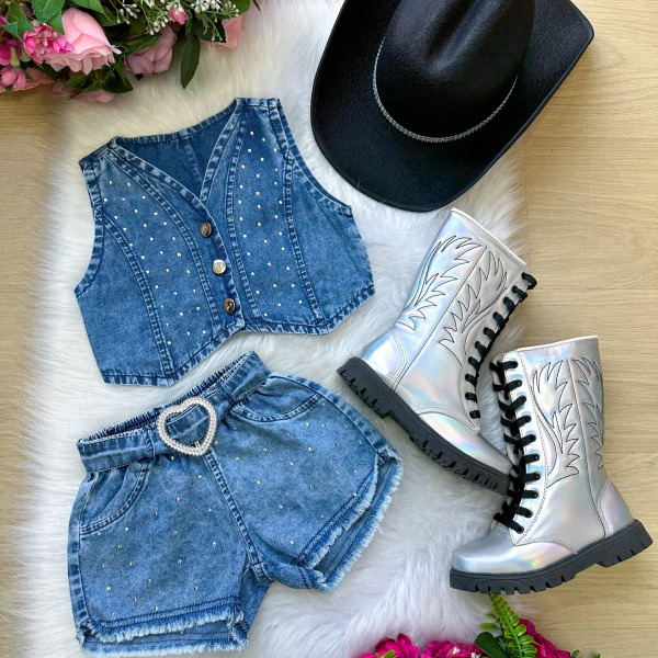 Conjunto Blogueirinha Jeans Inspiração Ana Castela – Boiadeira