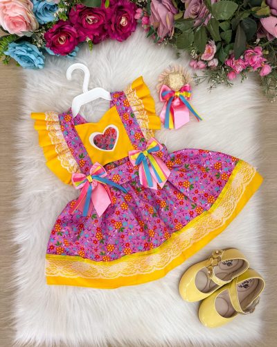 Romper/Vestido Princesa Belli Junino Rosa Com Amarelo