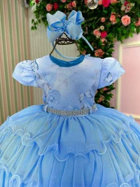 Vestido Menina Bonita Jardim das Borboletas Gisele Azul Bebe