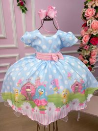 Vestido Infantil Temáticos da Gigi Galinha Pintadinha Azul