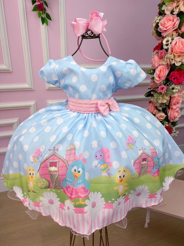 Vestido Infantil Temáticos da Gigi Galinha Pintadinha Azul