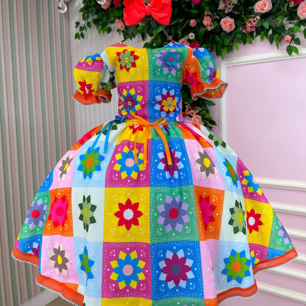 Vestido Marie Junino Luxo Quermesse Elegante Laranja