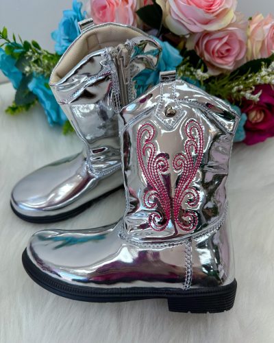 Bota – Coturno Doce Pe Boiadeira Texana Prata Metalizada