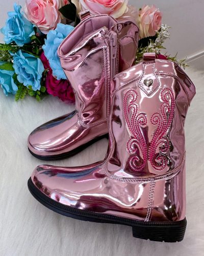 Bota – Coturno Doce Pe Boiadeira Texana Rosa Metalizada