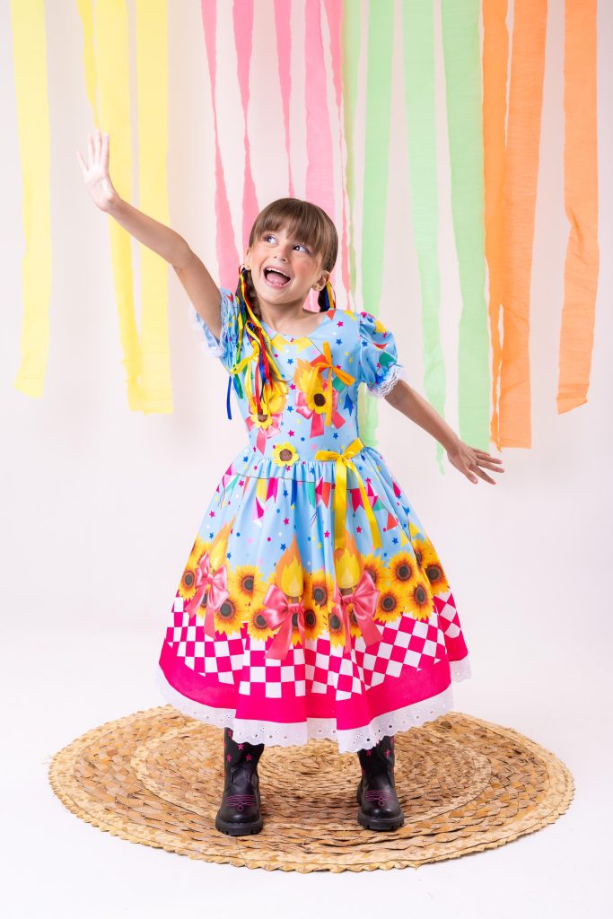 Vestido Marie Junino Luxo Quadrilha das Estrelas Azul