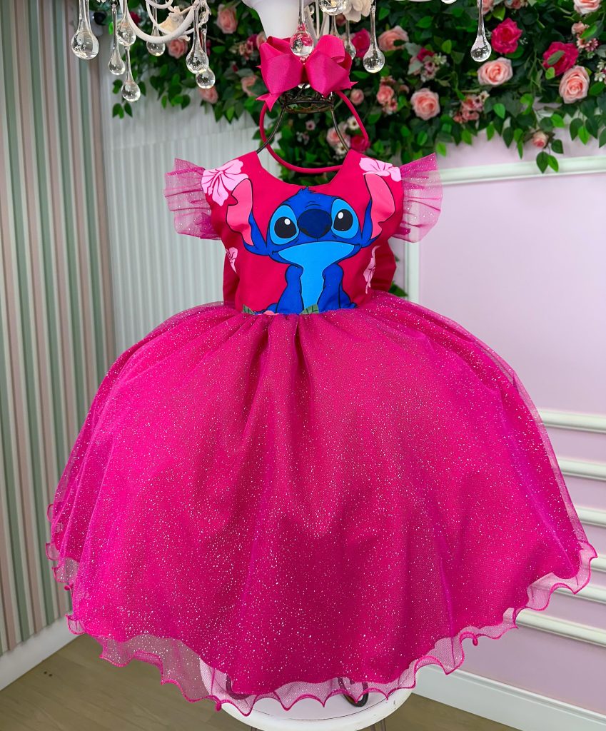 Vestido Tematicos Ysa Kids Lilo Stitch Pink Modelo 3