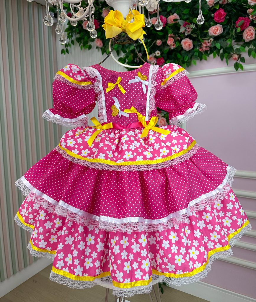 Vestido Bella Child Junino Caipira Luxo Florzinhas