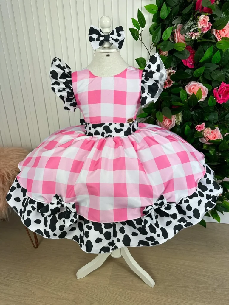 Vestido Tematicos Kids Fazendinha Rosa Vaquinha